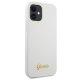 Guess iPhone 12 mini vāciņš Silicone Vintage Gold Logo, balts