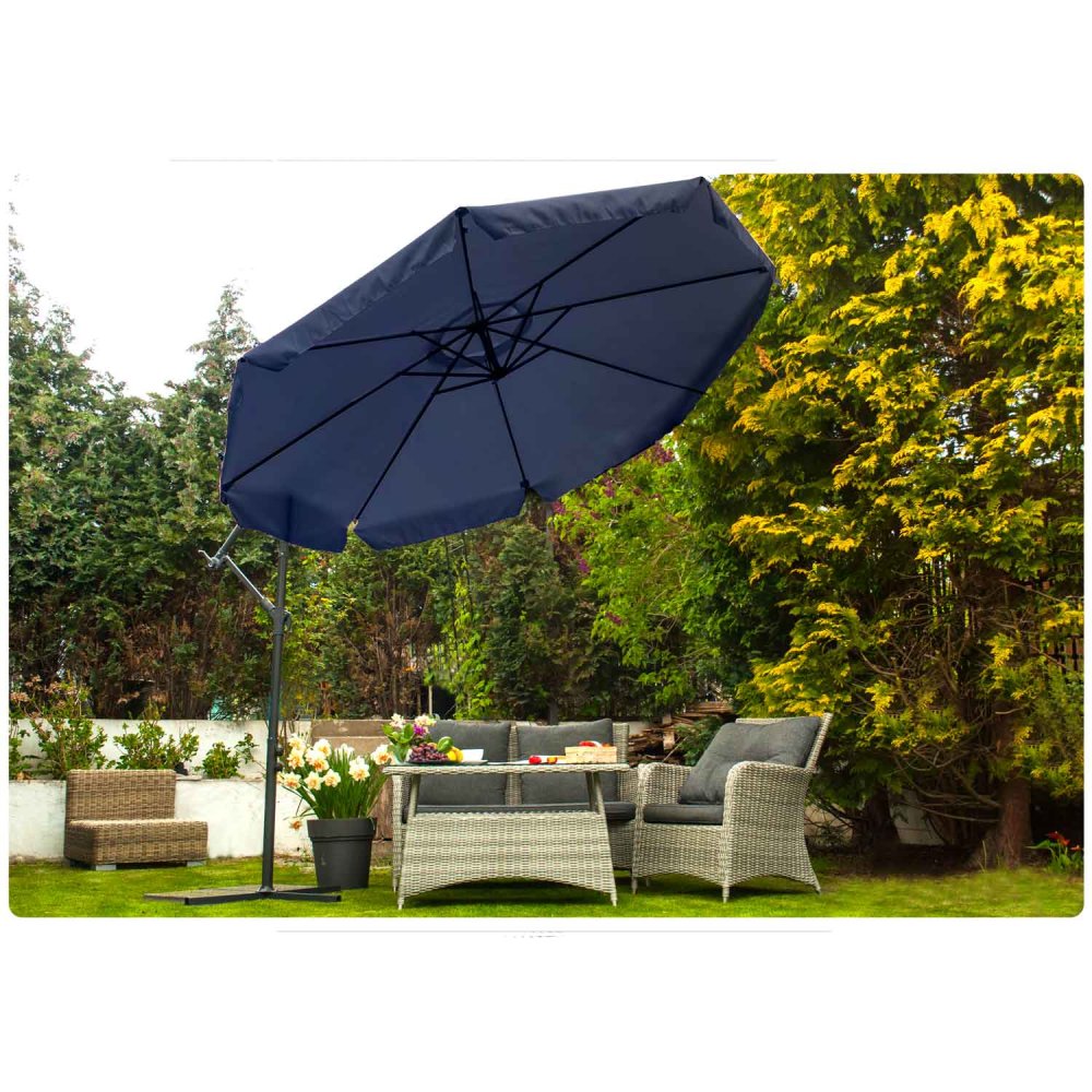 Salokāms Dārza Saulessargs Lietussargs 8 segmenti 350cm, Tumši zils | Folding Garden Umbrella (3)