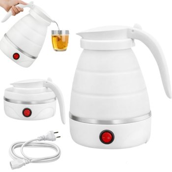 Foldable Electric Travel Kettle 0.6L Portable Silicone Water Boiler, White