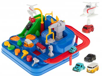 Bērnu Autosacīkšu Trase Šķēršļu Josla Autostāvvieta + 4 Automašīnas | Kids Toy Car Race Track Road Obstacle...