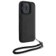 BMW iPhone 16 Pro Max vāciņš Signature Leather Wordmark Cord, melns