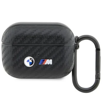 Чехол BMW для AirPods Pro Carbon Double Metal Logo, черный