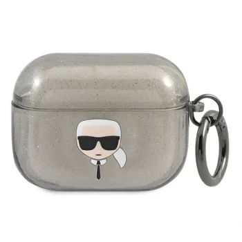 Чехол Karl Lagerfeld для AirPods Pro Glitter Karl's Head, черный