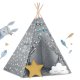Nukido Bērnu Telts ar Gaismas Virteni, Pelēka ar zvaigznēm | Tepee Tent for Children with Lights