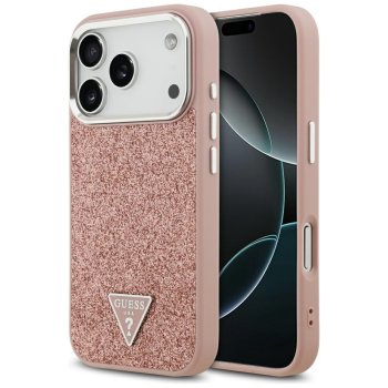 Guess Glitter Triangle Logo MagSafe vāciņš iPhone 17 Pro — rozā | Phone Case Cover