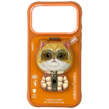 Nimmy Cool&Cute 2.0 Cat vāciņš iPhone 17 Pro ar magnētisko piekariņu, oranžs