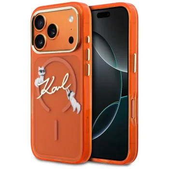 Karl Lagerfeld IML Choupettes Karl Script Logo чехол с MagSafe для iPhone 17 Pro – оранжевый