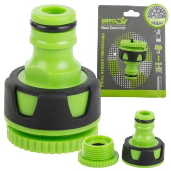 Dārza šļūtenes krāna savienotājs 1/2" un 3/4" DIVO, zaļi melns