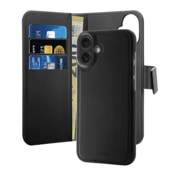 Чехол-книжка Puro Wallet Detachable MagSafe 2в1 для iPhone 16, черный