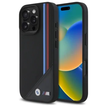 BMW iPhone 16 Pro Max чехол M Meshed Tricolor Stripes MagSafe, черный