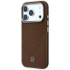 Mercedes Leather Semi Wrap Wood Effect MagSafe vāciņš iPhone 17 Pro Max brūns