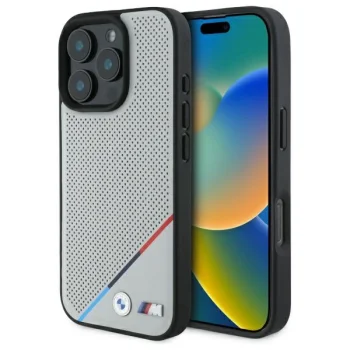 BMW BMHMP16X23PUPDG iPhone 16 Pro Max 6,9" pelēks/pelēks cietais futrālis M Perforēta trīskrāsu līnija...