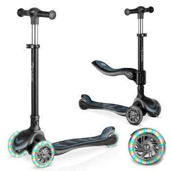 Nukido Flippo Kids 3-Wheel Scooter with Seat, Black