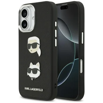 Karl Lagerfeld FW Grained Karl & Choupette Heads Pins & Logo Чехол для iPhone 17 - Черный