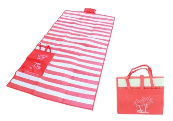 Waterproof beach mat with inflatable pillow, red