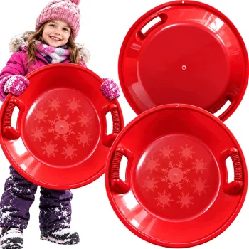 Round plastic snow saucer with handles, 62 cm, red