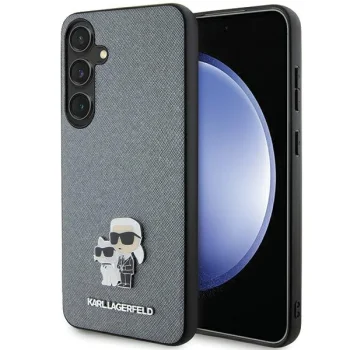 Karl Lagerfeld Samsung Galaxy S24 vāciņš Saffiano Karl & Choupette Pin, pelēks