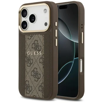Guess iPhone 17 Pro vāciņš 4G PU Stripe MagSafe, brūns