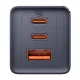 Tīkla lādētājs Baseus GaN5 2x USB-C + USB, 65W + 1m kabelis, pelēks