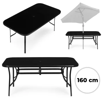 Садовый стол MultiGarden 160x90 см закаленное стекло под зонт, черный