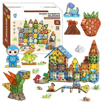 Bērnu Rotaļu Magnētiskie Bloki, Komplekts no 90 elem., Dinozauri | Kids Toy Magnetic Blocks