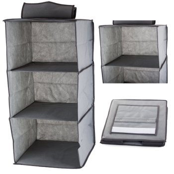 Iekarināms drēbju skapja organizators ar 3 plauktiem, 30x30x60 cm, pelēks