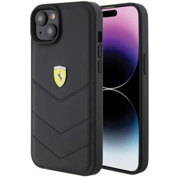 Ferrari iPhone 15 Plus vāciņš Quilted Metal Logo, melns
