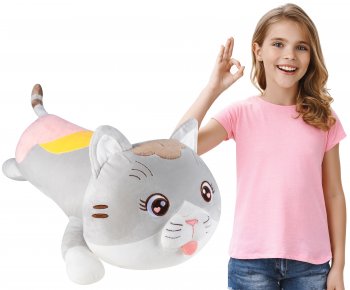 Mīkstā bērnu rotaļlieta, garš plīša spilvens kaķis - batons, mīļmanta - 70cm, Pelēks | Plush Cat-shaped...
