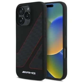 AMG AMHMP16L2SCFR iPhone 16 Pro 6,3" melns/ melns cietais futrālis Checkered Flag Pattern MagSafe | 6.3"...