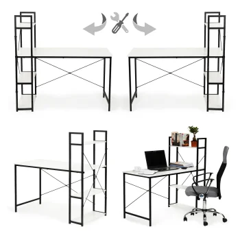 Datora biroja galds ar plauktiem ModernHome, balts