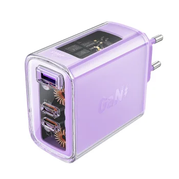 Acefast A45 GaN lādētājs 65W, 3 pieslēgvietas (2x USB-C, 1x USB), violets