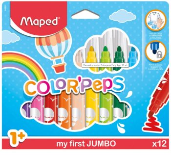 Marker pens in hinged box for toddlers Jumbo Color 12 colors Maped