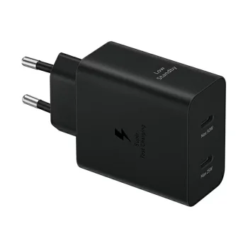 Зарядное устройство Samsung Power Adapter Duo EP-T5020XBEGEU 2x USB-C 50W, черный
