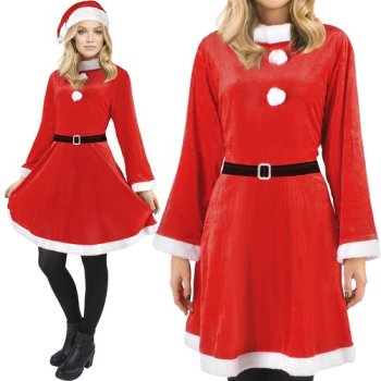 Malatec Mrs. Claus / Santa's Helper Costume (Dress, Hat, Belt)