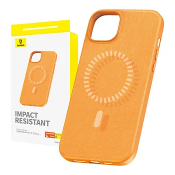 Магнитный чехол для iPhone 15 Plus Baseus Fauxther Series, оранжевый