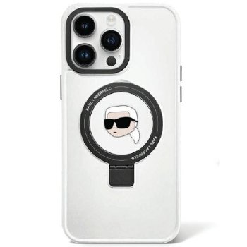 Karl Lagerfeld iPhone 15 vāciņš Magsafe Ringstand, balts