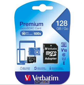 Verbatim microSDXC 128GB Class 10 UHS-I Atmiņas karte ar adapteri, 44085