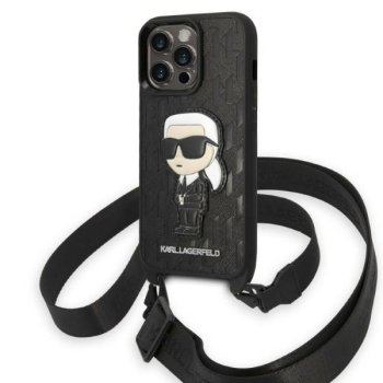 Apple iPhone 14 Pro 6.1" Karl Lagerfeld Monogram Ikonik Patch Case Cover (KLHCP14LSTKMK), Black