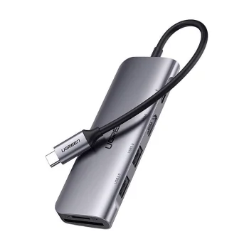 Ugreen CM195 6-in-1 USB-C adapteris - HDMI, 2x USB-A, PD, SD/TF - pelēks