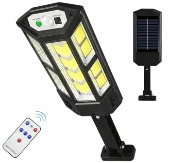 Solārā LED lampa 300W ar kustības sensoru un pulti, melna
