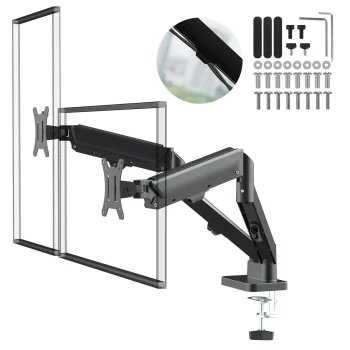 Maclean MC-134 divu monitoru galda stiprinājums, 17"-32", 2-10kg, melns