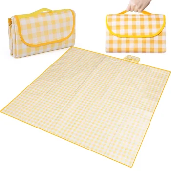 Bakalu piknika un pludmales sega 200x200 cm, dzeltena rūtaina