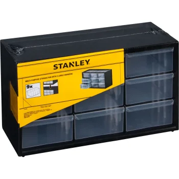 Sīkdetaļu organizators Stanley 1-93-978 ar 9 atvilktnēm, melns/caurspīdīgs