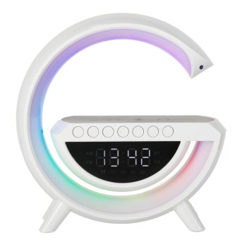 Multifunctional RGB LED Lamp with Bluetooth Speaker, Wireless Charger & Alarm Clock, White
