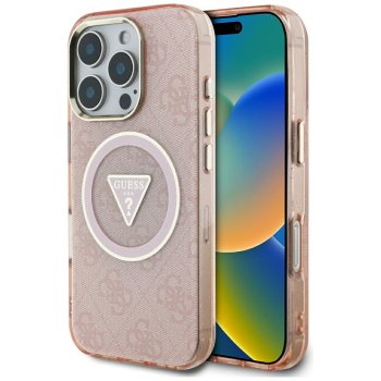 Guess iPhone 16 Pro Max vāciņš IML Metal Glitter 4G Circle Triangle MagSafe, rozā