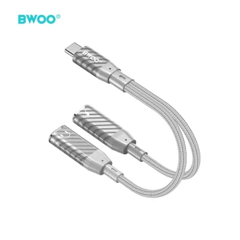 BWOO BZ68 USB-C adapteris 2-in-1 uz 2x USB-C, 65 W, pelēks