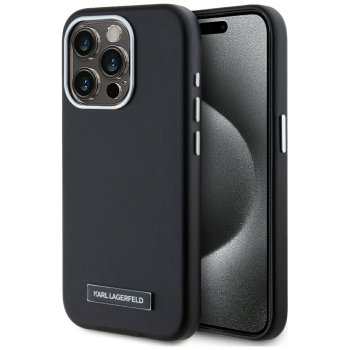 Karl Lagerfeld FW Metal Plate MagSafe vāciņš iPhone 15 Pro, Melns