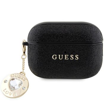 Guess AirPods Pro 2 Case Fixed Glitter Heart Diamond Charm, Black