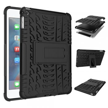 Vāks Apvalks Pārvalks Bamperis priekš iPad Mini 4 / Mini (2019) 7.9 inch | Anti-slip Tyre Tread Kickstand Plastic + TPU Hybrid Case, Black