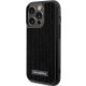 Karl Lagerfeld iPhone 15 Pro vāciņš Rhinestone Logo Metal Plate, melns